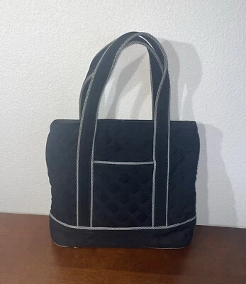 "Bolso de Mano Vera Bradley Negro Acolchado Borde Negro Blanco 11"" x 12""" Foto 1 de 4