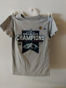 Braves 2021 Atlanta Baseball WORLD SERIES Champions Kids T-Shirt sz 6/6x~ bag389 - Picture 1 of 1