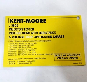 Probador de inyector de combustible Kent Moore GM J-39021 instrucciones con gráficos años 90 - Imagen 1 de 3