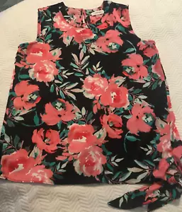 Calvin Klein Colorful Floral Print Sleeveless Blouse Top with Side Knot S/CH/P - Picture 1 of 5