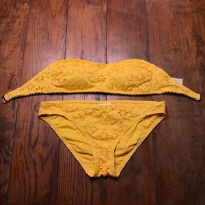 Kate Spade BANDEAU-BIKINI SAFRANGELB MIT ÖSEN UND SPITZE ~ GRÖSSE SMALL - Bild 1 von 8