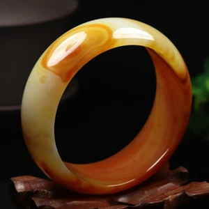 58mm Natural Yellow Brown Chalcedony Jade Bangle Bracelet Agate Bangle 05883 - Picture 1 of 7