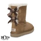 Ugg Bailey Bow Ii Chestnut Suede Sheepskin Women's Boots Size Us 11/uk 9 New