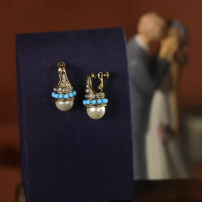 Ohrringe Clip Auf Links Schraube Nicht Durchbohrt Golden False Perle Weiß Türkis - Bild 1 von 4