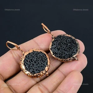 Gift For Her Black Tourmaline Electroformed Drop/Dangle Earrings Copper 1.94 - Picture 1 of 6