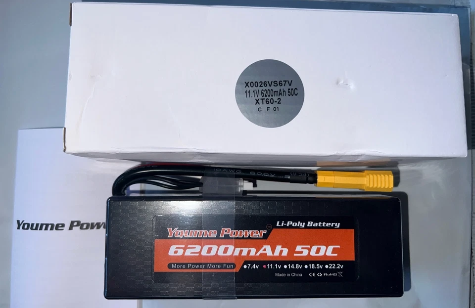 2 X  YOUME POWER 3s  11.1 V  6200  50C  LI-POLY BATTERY XT60-2 Connector - Image 1 of 3