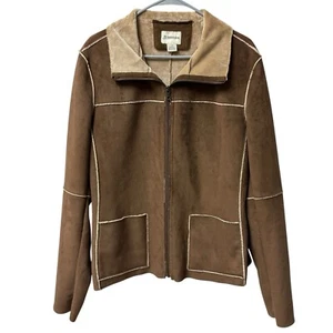 St. John’s Bay braun Vintage Chore Mantel Wildleder gefüttert Reißverschluss Sherpa Jacke Größe Large - Bild 1 von 11