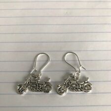 silver plated kidney wire hook  earrings with harley davidson motorbike  charm