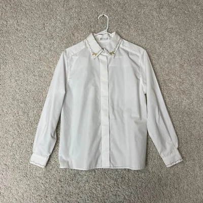 VTG Talbots Button Down Blouse Shirt Womens 8 Holiday Embroidered Bows - Image 1 of 4