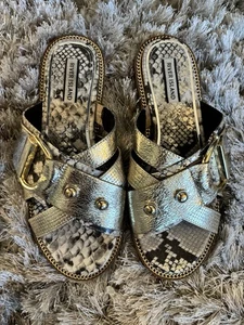 Ladies River Island Gold Animal Print Slip On Sandals Size 5 - Picture 1 of 10