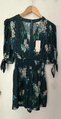 Romper Rebecca Taylor azul-petróleo hortênsia cintura elástica tamanho 4 - Imagem 1 de 4