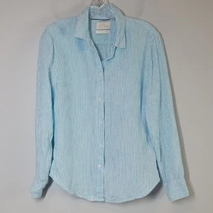 Camisa AW697 J Crew Baird McNutt Lino Irlandés Delgada Azul Blanco Rayas Abotonada 4 - Imagen 1 de 5