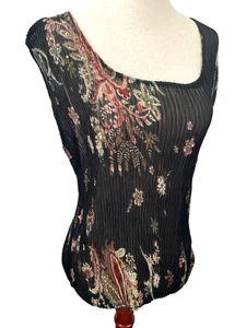 Alberto Makali Tank Top Womens XL Black Sheer Floral Sequin Blouse Crinkle Boho - Picture 1 of 15