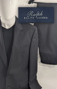Tuta Ralph Lauren 100% lana 2 pezzi 42L 36x32 nera gessata lunga nuova senza etichette - Foto 1 di 20
