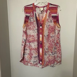 Fig And Flower Ladies Size XL Sleeveless Pink Multi Colored Top Boho Peasant - Picture 1 of 6