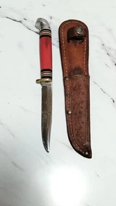 Vintage Western Trout And Bird Knife Red Handle - Used - Picture 1 of 9