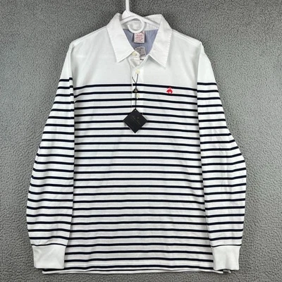 NUEVO CON ETIQUETAS Brooks Brothers Para hombres Grande Rendimiento Manga Larga Polo Blanco Azul Foto 1 de 4