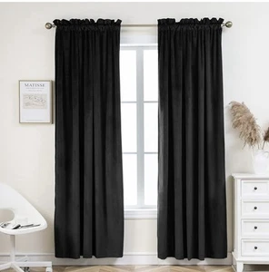 Black Velvet Curtains 52x84 Heavyweight Rod Pocket 2 Panels Blackout Drapes NEW - Picture 1 of 3