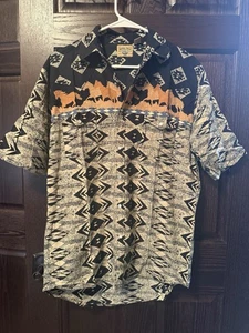 Moda Tech Wild Horses shirt VINTAGE Western Short Sleeve Horse Mens Large Top - Picture 1 of 4