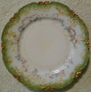 8,5" Antik Grün Rosa & Blau Blumen Teller Schale Haviland H&Co Wheeling WV - Bild 1 von 4