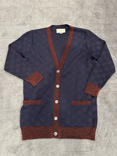 Giacca Cardigan Gucci Metallic Monogram GG Lurex Lame Jacquard Blu Rosso XXS