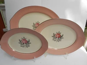 3 CUNNINGHAM & PICKETT Norway Rose pink oval serving platters turkey 16" 13" 12" - Picture 1 of 3