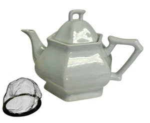Vintage Porcellana De Paris Tea Pot White Porcelain W/ Strainer EUC - Picture 1 of 6