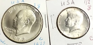 1972 S EISENHOWER DOLLAR AND 1967 HALF DOLLAR 40% SILVER - Picture 1 of 2