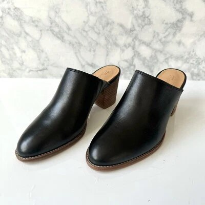 Madewell Harper Mules de tacón de bloque de cuero negro talla 6 Foto 1 de 4