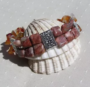 Picasso Jasper & Carnelian Agate Gemstone Beaded Bracelet "Orange Venetian" - Picture 1 of 7