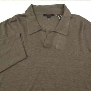 $195 Vince Green Linen Long Sleeve Johnny Collar Sweater Polo Shirt Mens 2XL - Picture 1 of 9