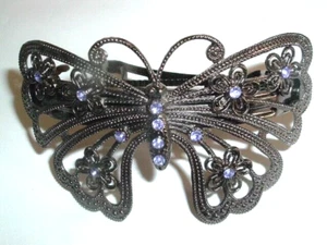 Beaded Oxidized Silver Purple Rhinestone 3.5" Butterfly Hair Barrette NWT - Picture 1 of 3