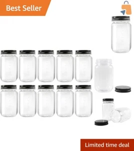 Durable 16 oz Clear Plastic Storage Jars with Black Screw-On Lids - 10 Pack - Picture 1 of 9