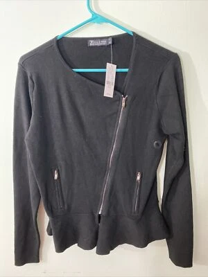 Cárdigan 7th Avenue Design NY&C Moto Suéter Cremallera Negro Pequeño Foto 1 de 4