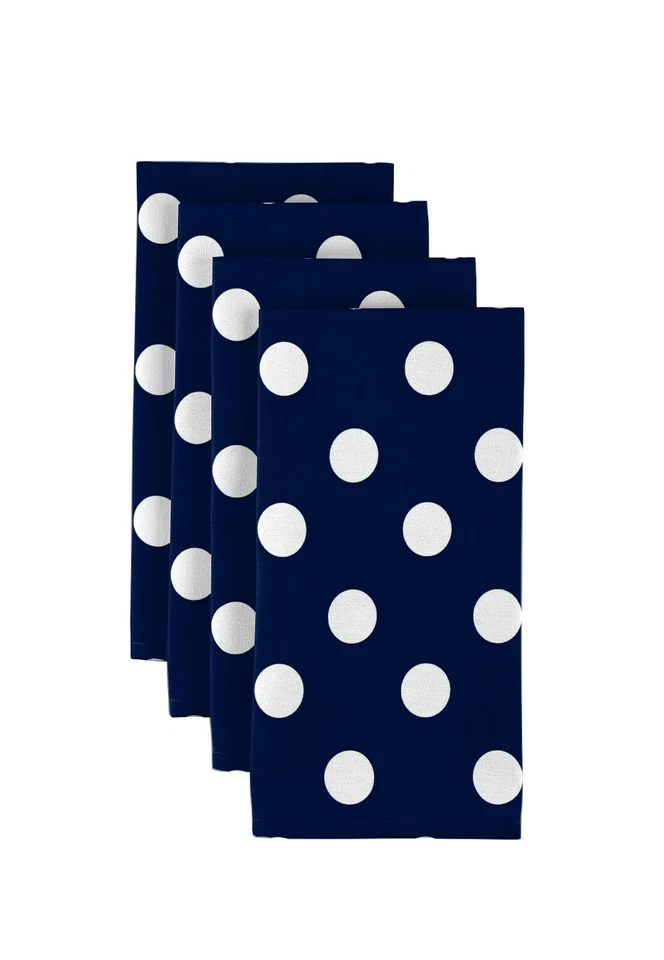 White Dots on Navy 18" x 18"  100% Milliken Polyester Napkins 1 Dozen - Image 1 of 1