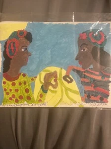 Joan Dance Volkskunst Gemälde - Original - Mutter/Tochter Quilter - Bild 1 von 1