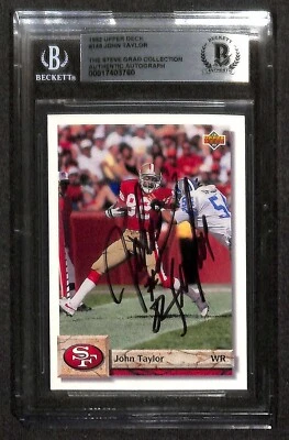 John Taylor San Fransisco 49ers 1992 Upper Deck #145 Signed Card BECKETT - Image 1 of 3