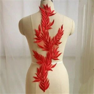 Lace Embroidery Applique Bamboo Leaves Sewing Patchwork Wedding Dress Motif NR9 - Picture 1 of 14