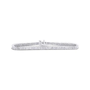 Baguette Cut Diamond Tennis Bracelet 14K White Gold - Picture 1 of 21