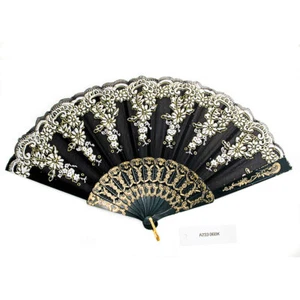 Black & White w/ Gold Glitter Folding Hand Fan Parties Dancing Costumes - A233 - Picture 1 of 12