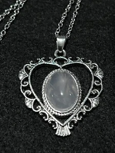 NEW Pinkish Moonstone Heart Pendant * 1x1 * 9" drop + 2" Extension - Picture 1 of 7