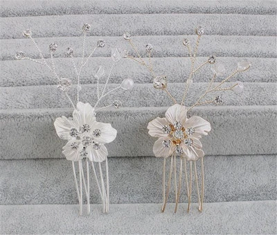 Crystal Hair Pins Beaded Floral Wedding Headdress Pearls Bridal Hair Accessories - Image 1 of 4