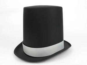 8" BLACK LINCOLN GENTLEMAN VICTORIAN RINGMASTER DICKENS COSTUME TALL TOP HAT - Picture 1 of 14