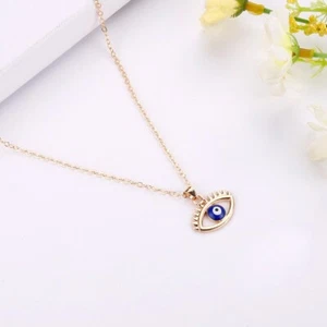 Fashion Lucky Blue Evil Eye Pendant Necklace Charm Women Jewellery Gold Girls - Picture 1 of 2