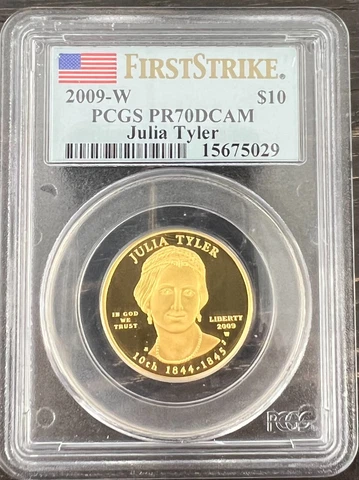2009-W $10 Julia Tyler Gold Spouse PCGS PR70DCAM FIRST STRIKE Cover