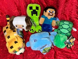 NEW WITH TAGS MINECRAFT PLUSH LOT OF 6: Steve Creeper Turtle Ocelot Ram Dolphin - Picture 1 of 18