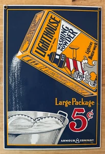 ANDE ROONEY'S PORCELAIN ENAMELED SIGN lighthouse washing powder - Picture 1 of 2
