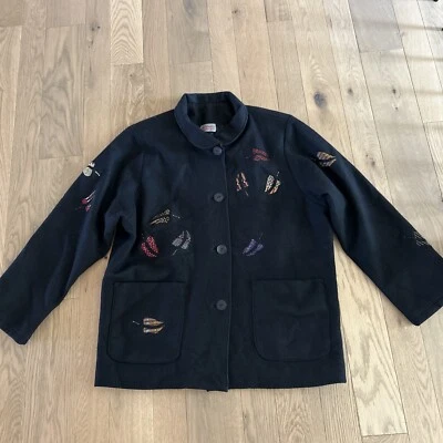 Amazing DEBORAH CROSS Fiber Artist Embroidered Wool  Jacket Coat OS 50"B - Image 1 of 4