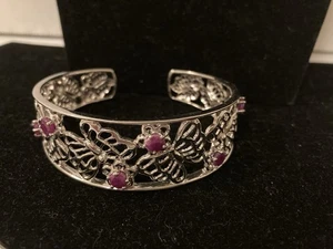 FP Sterling Silver Butterfly Design Cuff Bracelet w Red Gemstones - Picture 1 of 7