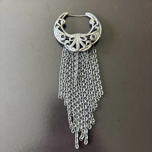 Upcycled Crescent Fringe Pin Brooch Art Nouveau Filigree Chains Statement VTG - Picture 1 of 8